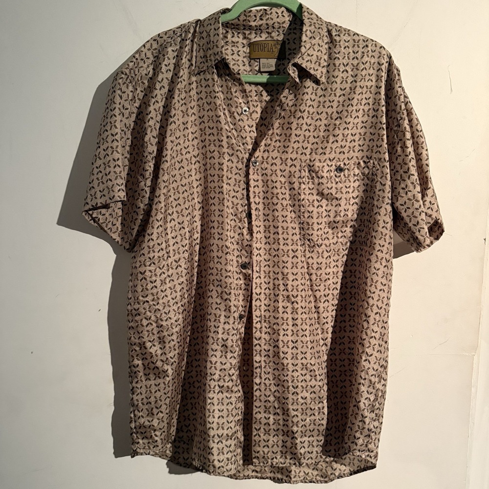 Vintage Utopia Men's Silk Shirt Size Medium Modern Tropical Camp Quiet Luxury